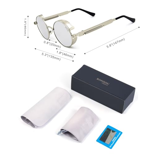 Image of RONSOU Steampunk Style Round Vintage Polarized Sunglasses Retro Eyewear UV400 Protection Matel Frame