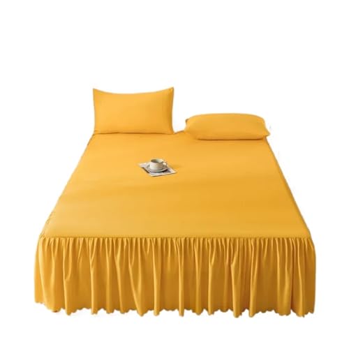 Falda De Cama De Color Liso, Cuatro Esquinas con Banda Elástica, Faldas Tamaño Queen/King Cepilladas (sin Funda De Almohada)(Yellow,150x200x45cm 1pc)