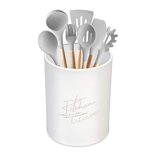 Kitchen Utensil Holder, Loyalfire Large Stainless Steel Weighted Sturdy Base, Cooking Countertop Organizer, Gripped Insert, Rust Proof and Dishwasher - Thumbnail 2