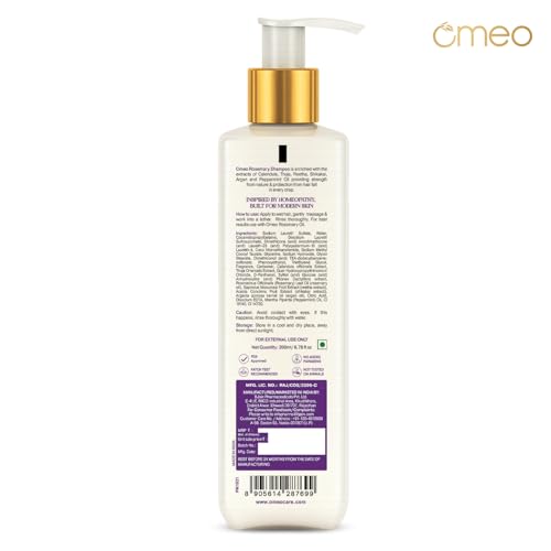 Image of Omeo Rosemary Anti-Hair Fall Shampoo 200ml with Rosemary, Argan Oil, Reetha, Shikakai, Peppermint & Thuja | Controls Hairfall, Hair Damage & Promotes Hair Growth All Hair Types- Woman & Man
