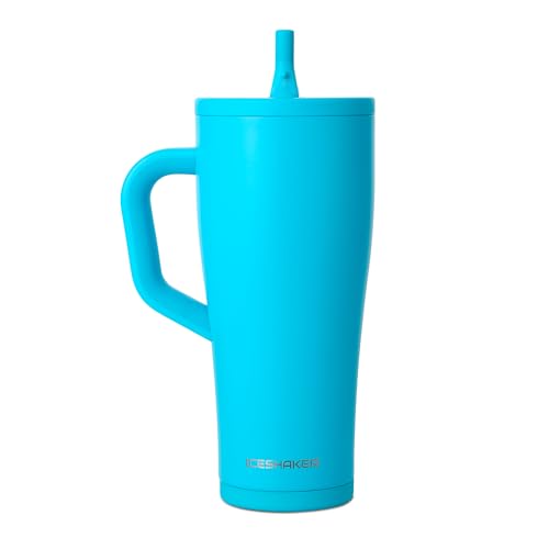 Image of Ice Shaker 32 oz Tumbler with Handle and Straw | 32oz Caribbean Blue | Cold for 30+ Hours | 2-in-1 Tumbler Shaker Bottle | Odor-Free 32 ounce Bottle for Water, Protein Shakes, Smoothies, Cocktails