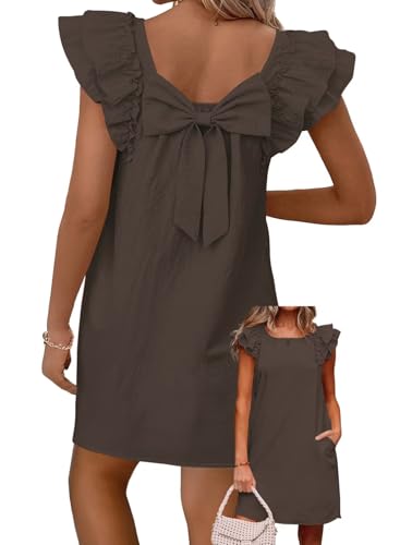 Image of Falechay Womens Summer Dresses Bow Tie Back Sundresses for Women Ruffle Short Sleeve Dress Casual Cute Sundress with Pockets
