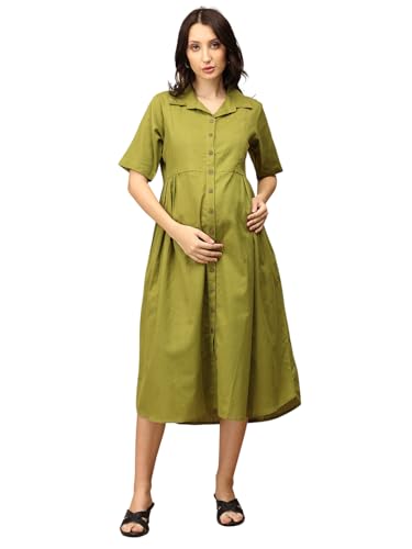 Image of The Mom Store Maternity & Nursing Midi Dress for Women | Pregnancy & Postpartum Wear | Cotton Flex Dress for New Mom | Trendy Stylish Comfortable Feeding Dress for Womens | Causal Office Formal Wear