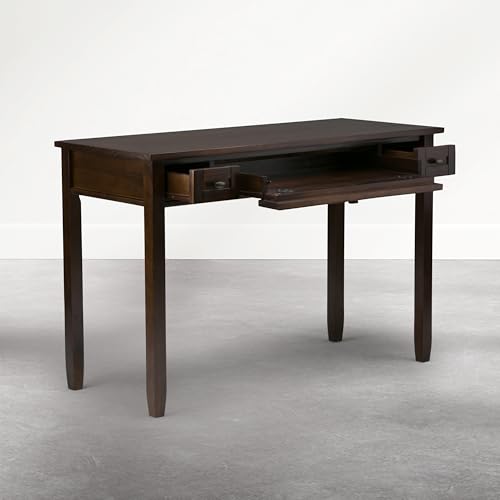 Image of SIMPLIHOME Warm Shaker Desk - 48 Inch Wide Solid Wood Writing Desk in Mocha Brown, Transitional Home Office Computer Table for Workspace or Study with Flip-Down Keyboard Tray and 2 Drawers