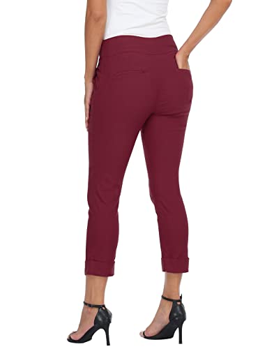 Image of HDE Pull On Capri Pant for Women w /Pockets Elastic Waist Cropped Work Pant | Comfortable Pull On Waist, Tailored Fit with Cuff, Stretchy Summer Office Pants, 24.25 inch Inseam, Professional Dress Capris