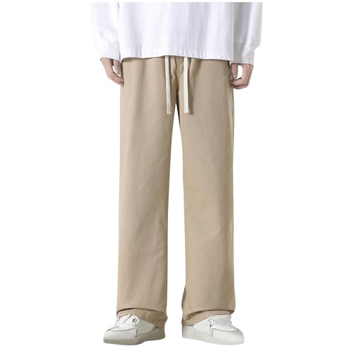 Cotton Pants for Men Straight Leg Stretch Jeans Sweatpants Trendy Teen Boys Drawstring Casual Denim Pants Relaxed Fit