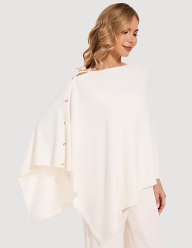FUGREEN Women's Button Ponchos Versatile Poncho Sweater Kintted Lightweight Travel Shawls Soft Scarf for Spring Fall Winter2