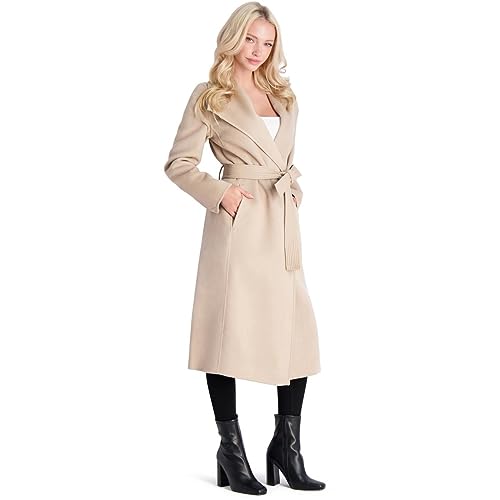 TAHARI Juliette Women's Wool Blend Double Face Faux Leather Trim Belted Coat4