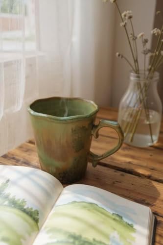 Avsunela Handcrafted 15 oz Wavy Rim Coffee Mug Ideal Gift, Olive Green — view 5