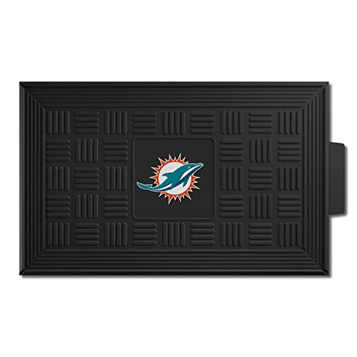 FANMATS 11449 Miami Dolphins Heavy Duty Vinyl Medallion Outdoor Door Mat - 19.5in. x 31in.