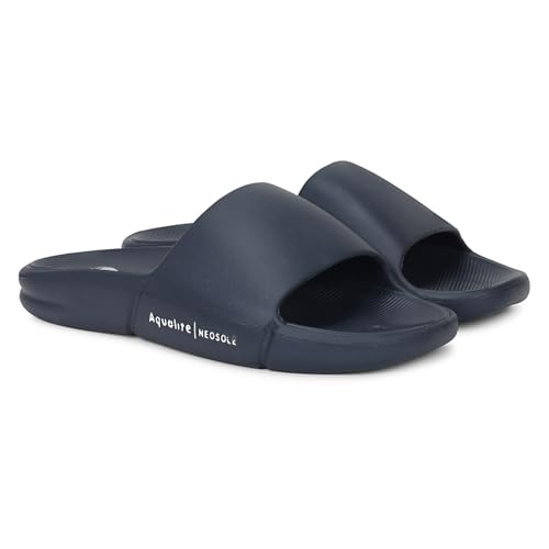 Image of Aqualite Men's Slides Slippers | Slip-On Flat Base Flipflop for Men | Anti-Skid Sole, Lightweight & All-Day Comfort | Casual Home & Outdoor Sandal for Men