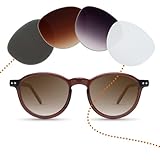Runde Sonnenbrille mit Sehstärke von -4,00 bis +4,00 mit auswechselbaren Gläsern in 6 Farben für Kurzsichtigkeit und Weitsichtigkeit - Damen & Herren (Unisex) - Kiez Kollektion Modell Schiller braun