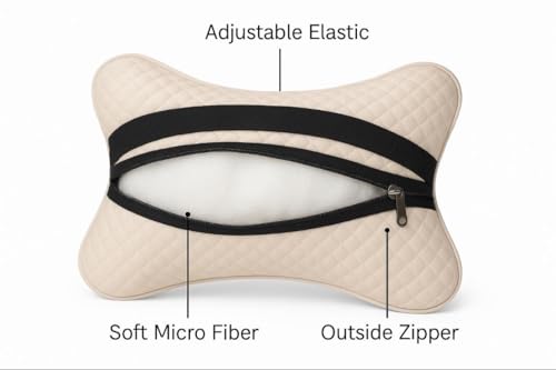 Image of Velvet Soft car Neck Pillow for Travel, Travel Rest Pillow Car Pillow Rest Cushion Support & Shoulder for Long Driving Made /Cushion Set of Pillows Compatible with All Cars - Pack of 2 Pieces (Beige)