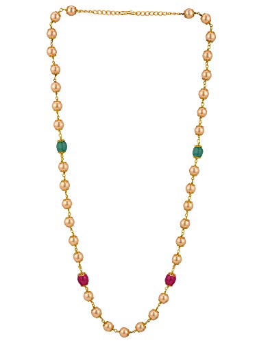 Efulgenz Indian 14 K Gold Plated Red Faux Ruby Pearl Beads Strand Neckalce Fashion Costume Jewelry for Women (Multi)