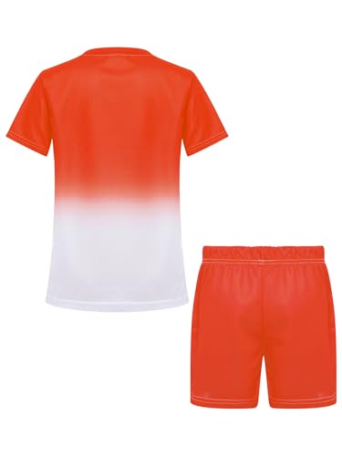 Boys Athletic Quick Dry Shorts Set Gradient Short Sleeve T-shirt 2 Piece Outfit with Pockets Sports Set Orange 7-8 Years4