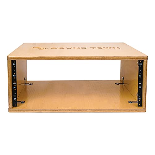 Image of Sound Town DIY 4U Studio Rack with Baltic Birch Plywood, Golden Oak, Assembly Required (SDRK-Y4)