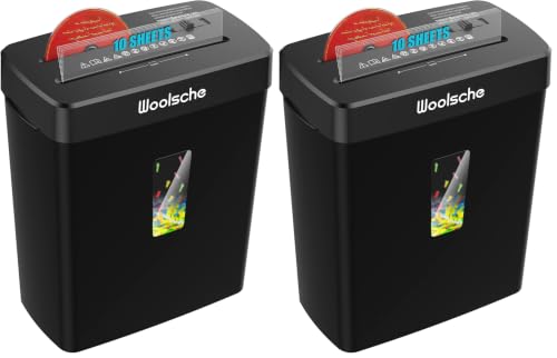 Image of Woolsche Paper Shredder,10-Sheet Cross Cut with 3.43-Gallon Basket, P-4 Security Level,3-Mode Design - Shreds CD and Credit Card,Durable,Fast and Jam Proof for Home Office (ETL Certified) (Pack of 2)