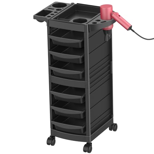 Johgee 7-Layer Salon Trolley Cart with 6 Drawers, Professional Salon Rolling Cart with Wheels for Hair Stylist, Portable Barber Station with Extra Storage Space for Tattoo, Barber