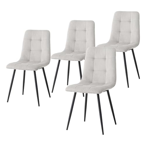 JZGORC Lot de 4 Chaises de Salle à Manger Nordiques, Chaise de Cuisine en Velours Côtelé, Pieds en Métal Noir, Assise et Dossier en Éponge Haute Densité,...
