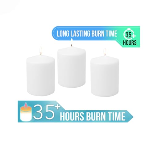 Image of Stonebriar 3 Pack Tall 3 x 4 Inch 35 Hour Long Burning Unscented White Wax Pillar Candles