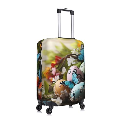 Easter Eggs with Butterfly Luggage Cover for Suitcase Tsa Approved, Spandex Stretch Suitcase Protector Washable Baggage Covers Travel Luggage Sleeve Large Suit Case Cover Fit 18-32 Inch3