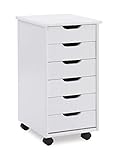 Linon Home Decor Products Corinne Six Drawer Storage, White Wash Rolling Cart