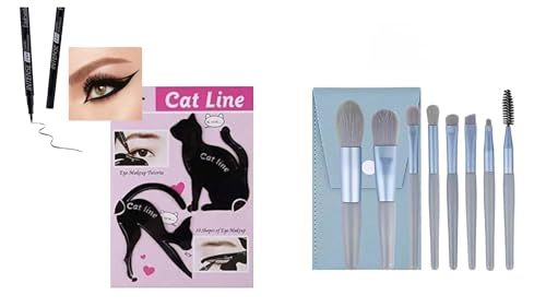 Kit Maquiagem Profissional, Delineador Matte 24h à Prova d'Água, Molde Delineado 10 em 1, 8 Pincéis com Estojo