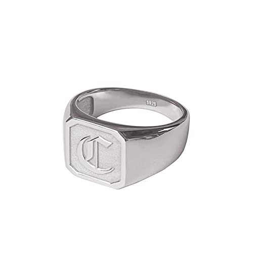 Personalized 925 Sterling Silver Square Signet Ring Custom Engraved Old English Initial Pinky Ring