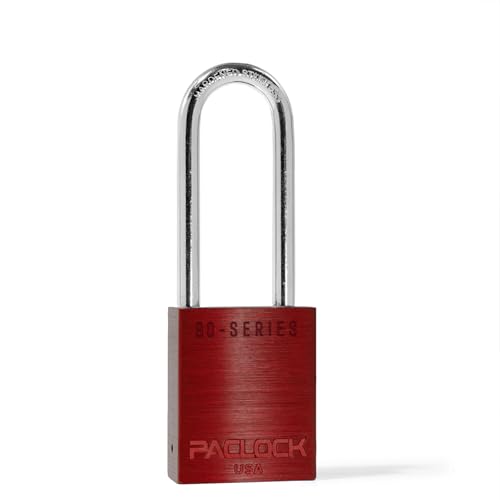 Image of PACLOCK's SR-90A Padlock, 2-1 /2 inch Tall Hard. Stainless Steel Shackle, High Security 6-Pin Cylinder, One Lock Keyed to a Number U-Pick! w / 2 Keys, Red