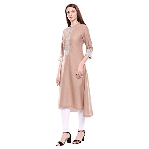 Image of BIBA Womens Synthetic Regular Fit A-Line Mandarin Collar Solid Kurta