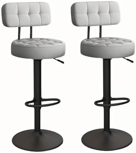 XJBTBA Adjustable Counter Height Bar Stool with Backs Comfy Dining Chairs PU Leather Thick Padded Kitchen for Office(Grey,Black Legs)