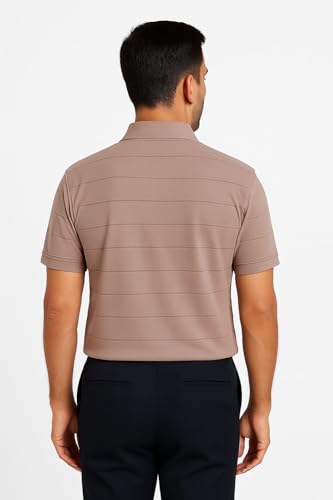Image of WILD ELEPHANT Men Cotton Striped Polo Neck Half Sleeve T-Shirt with Pocket