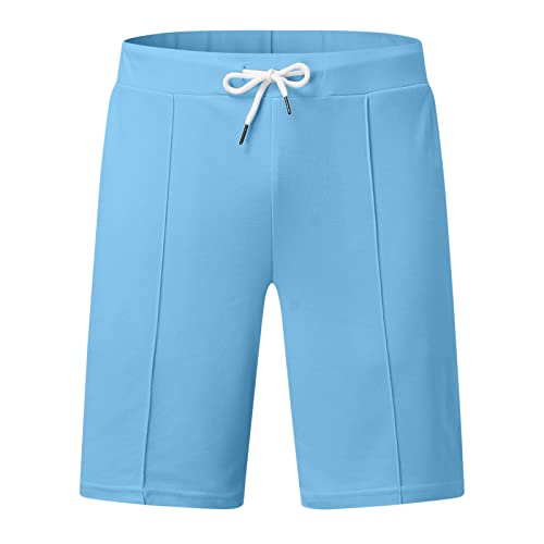 Foto von Trainingsanzug für Herren Sommer Sportanzug 2 Teiliges Outfit Sport Set Kurzarm T-Shirts + Kurze Hose Freizeitanzug Männer Business Polo Hemd mit Revers Mode Sporthose (Blau, L)