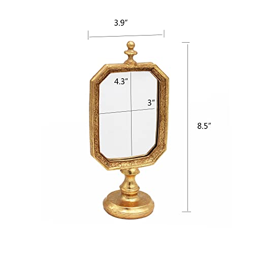Funerom 3.9 X 5.1 Inch Small Vintage Decorative Mirror, Desktop Mirror For Bedroom Living-Room Dresser Decor, Square Gold #TOP2