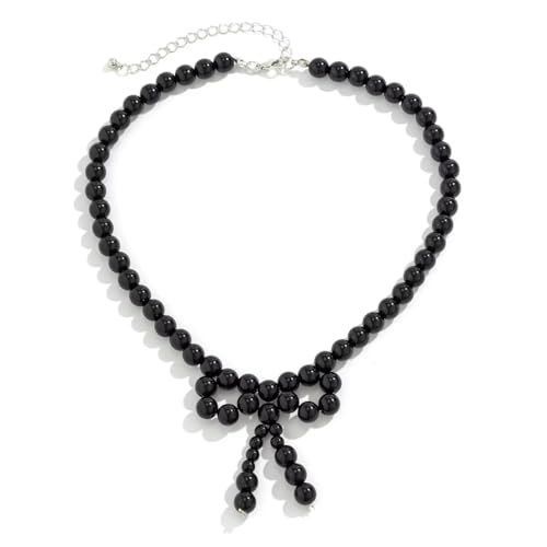 Collier perles link Y2K ajustable avec nœud délicat pour un look bohème chic