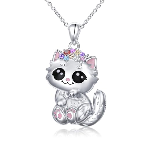 DAOCHONG S925 Sterling Silver Kitty Cat Pendant Necklace for Women