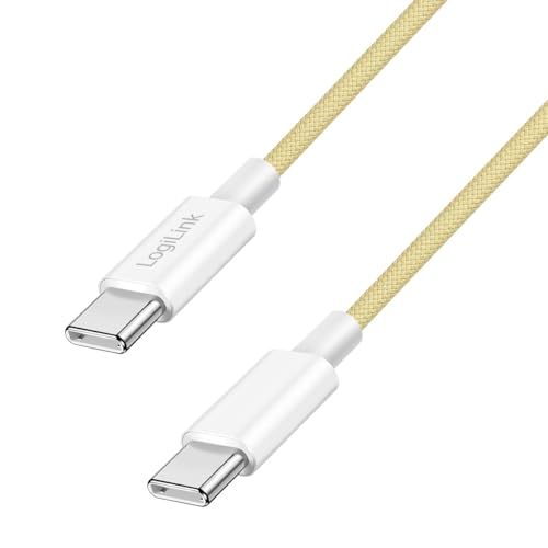Logilink USB 2.0 Typ-C anslutningskabel, C (kontakt) till C (kontakt) med nylonhölje, 60 W, gul, 1 m
