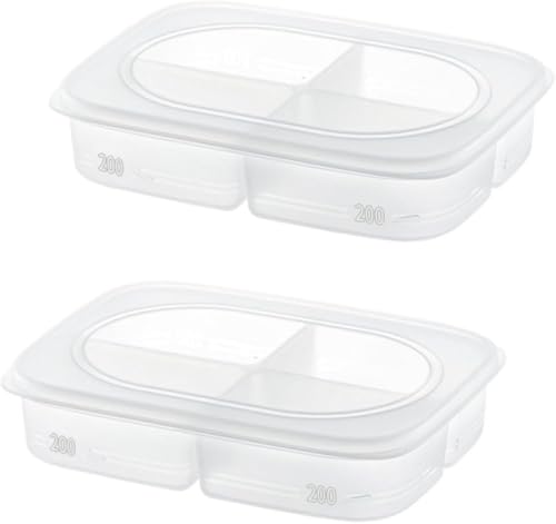 保存容器 2点セット 食品収納 冷蔵庫 仕切り 弁当箱 大容量 プラスチック 料理 準備 クリア 蓋付き 抗菌 (ホワイト)
