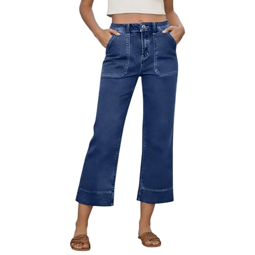 Genérico Pantalon Deporte Mujer Yoga Pantalones Capri Casuales de Mezclilla Elástica Cómodos para Uso Diario con Bolsillos y Diseño en Tobillo (BU3, XL)