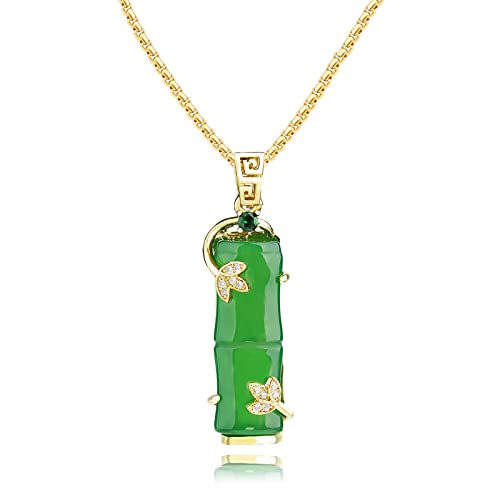 Green Jade Pendant 18K Gold Plated Necklace Crystal Jewelry for Women