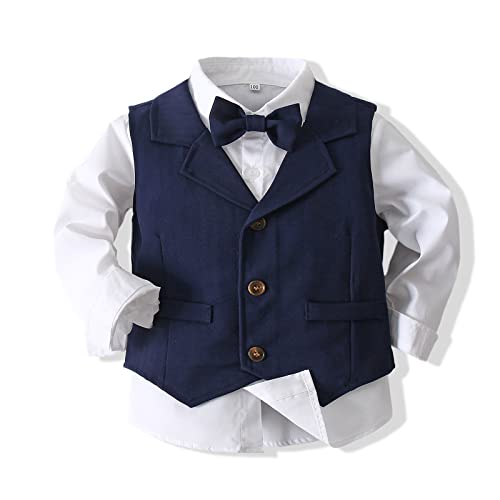 Image of Baby Boys Gentleman Formal Suit Set with Vest, Pant, Shirt, and Bow Tie, Weding 4Pcs Outfit