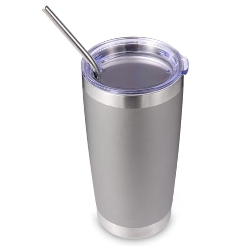 Volhoply 600ml（20oz） Thermobecher mit Deckel und Strohhalm,Doppelwandiger isolierter Reise-Eiskaffeebecher Passend für… – Ansicht 1