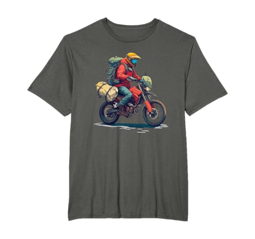 Adventure Motorcycle Rider with Camping Gear...