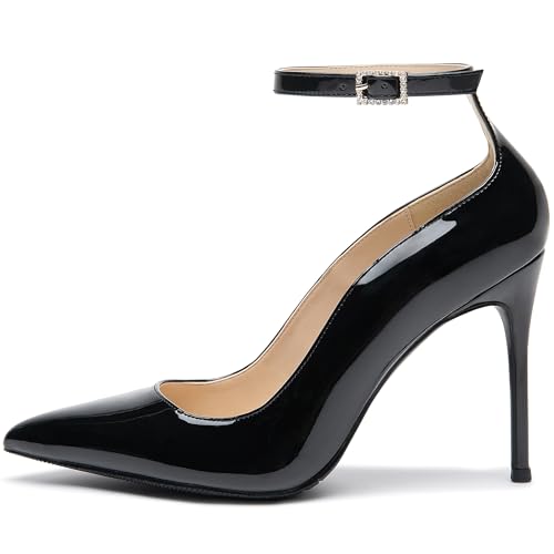 Women's Closed Toe Pointed Toe High Heels Pumps 4IN Stiletto Heels for Women Ankle Strap Dress Wedding Shoes2