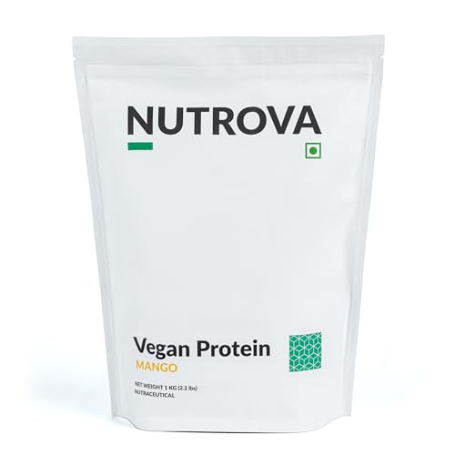 Image of Nutrova Vegan Protein Isolate Mango 1Kg (Pack of 1) with 24g Protein per Scoop for Muscle Building | Gluten & Sugar Free Ideal Plant Protein sweetened with Stevia, 80% Protein with Taurine & Leucine