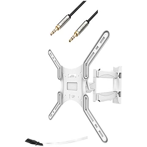 Kanto Full Motion Wall Mount for 26 to 55" Televisions and Up to 80 Pounds Plus 6ft Kubicle Aux Cable Bundle Cover