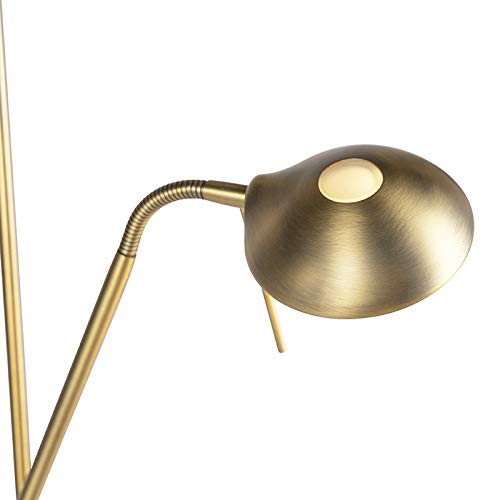 Qazqa led Modern Deckenfluter mit Lesearm, Stehleuchte, Stehlampe - Diva - Bronze, Rund, inkl. 18W integrierter LED, dimmbar, 2-flammig, 180cm, Ideal als Bürolampe und Schlafzimmerlampe