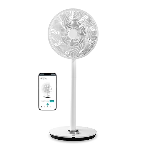 Duux Whisper Flex Ventilador de pie, Control remoto con Mando y Smartphone, Altura ajustable de 51-88 cm, silencioso, Modo Noche, Temporizador, Eficiencia Energética, sin Batería, Blanco