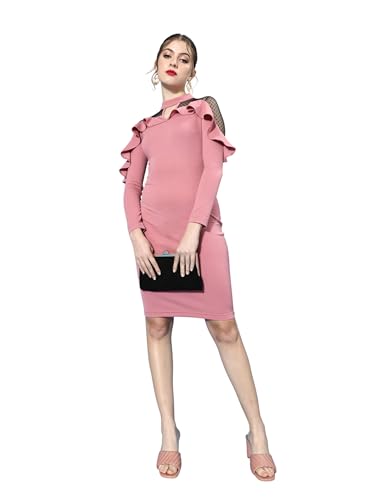 Image of Miss Chase Women's Comfortable Round Neck Sleeveless Striped Midi Bodycon Dress with Zipper