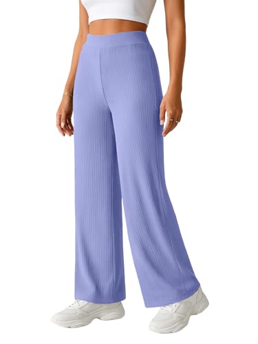 Image of Pinkmint Women's Palazzo Pants High Waist | Wide Leg Stretchable Trousers | Elastic Waist Flared Pants | Casual, Office, Travel, Lounge Stylish Comfortable Bottom Wear